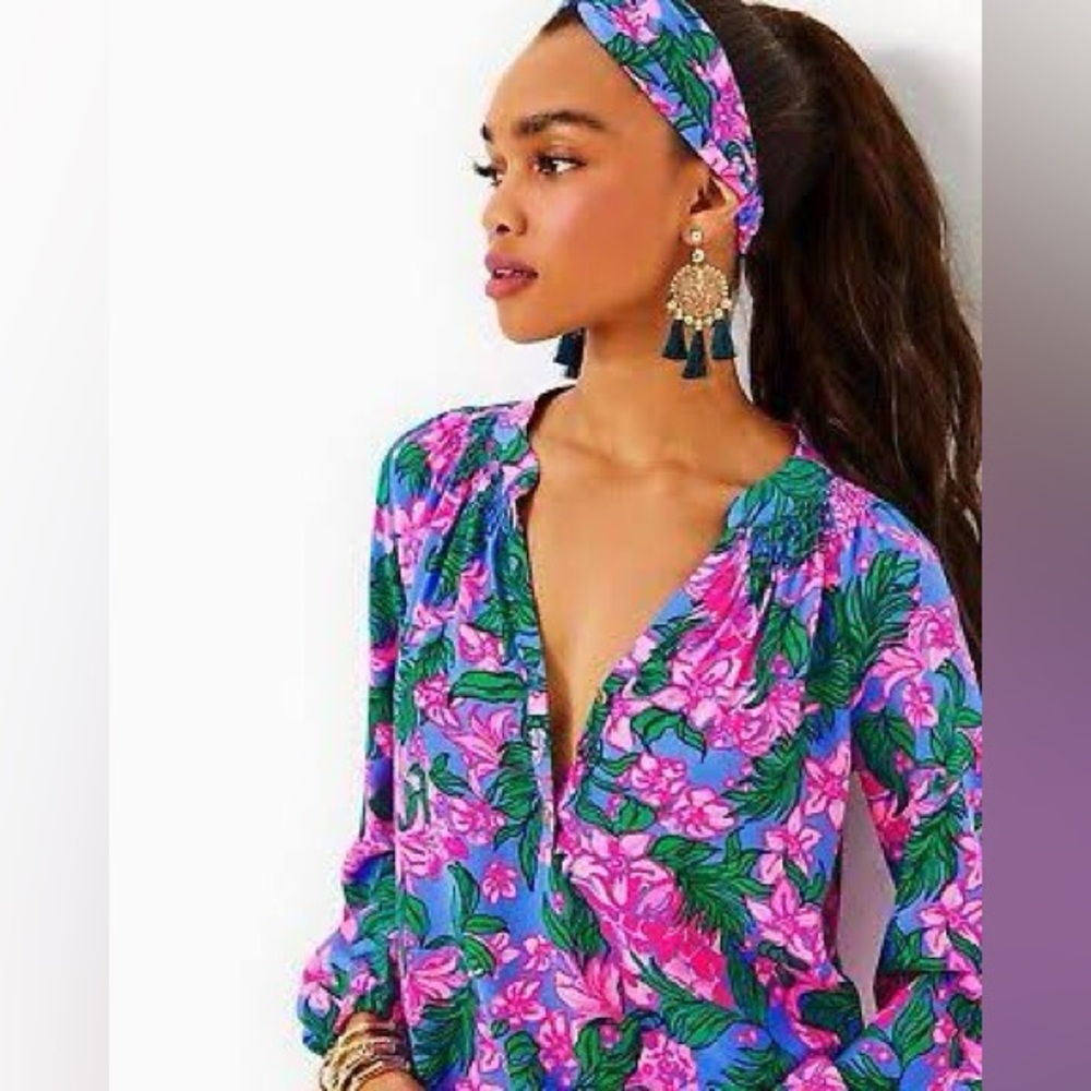Lilly Pulitzer $178 Elsa Silk Top, Cerise Pink Safari Sunset, Size S - NWT! - Picture 4 of 8